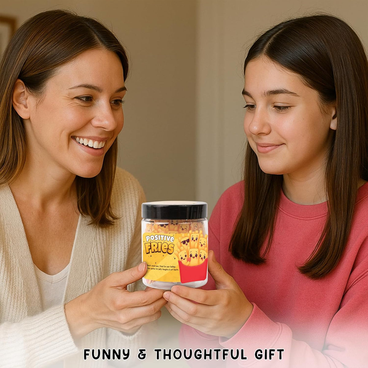 Positive Fries Jar – 60 Funny Affirmation Cards, Emotional Support Fries for Friends, Teens