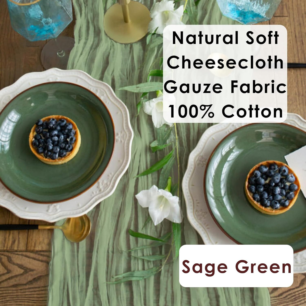 Gauze Table Runner Bulk sage Green Set of 2 Items, 12 ft Cheesecloth Runner for Table Rustic Table