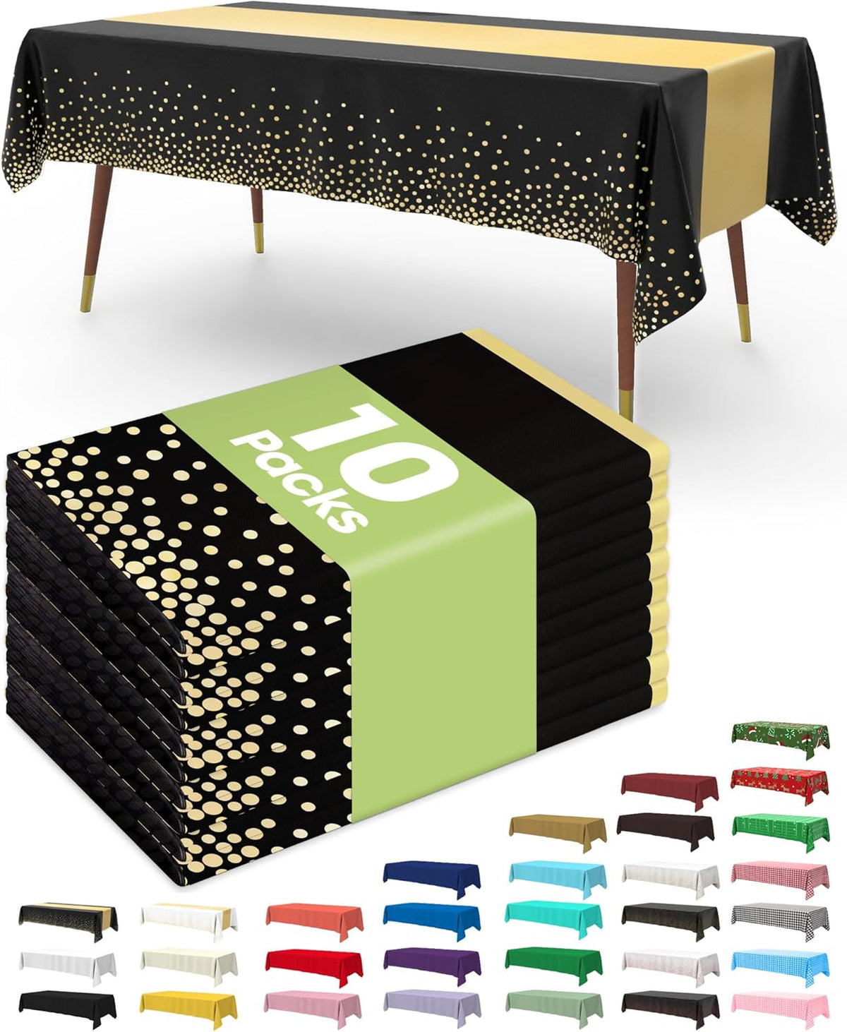 Pureegg Plastic Table Cloth Disposable 10 Pack, 54 x 108 Inch, Table Runner Style, Graduation