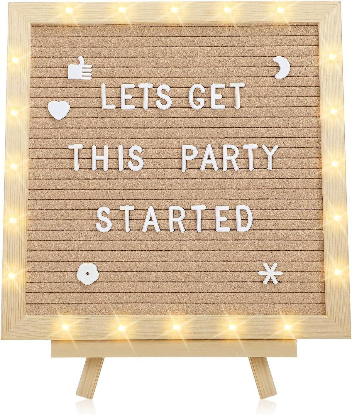 Light up Changeable Felt Letter Board Sign with LED Lights - 10×10" Message Board & Wood Stand &
