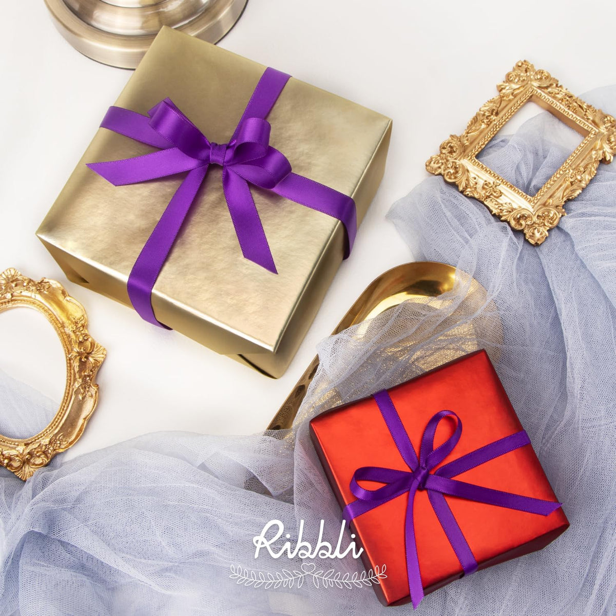 Ribbli Purple Double Faced Satin Ribbon,1/2 Inch x Continuous 25 Yards,Use for Craft Bows Bouquet