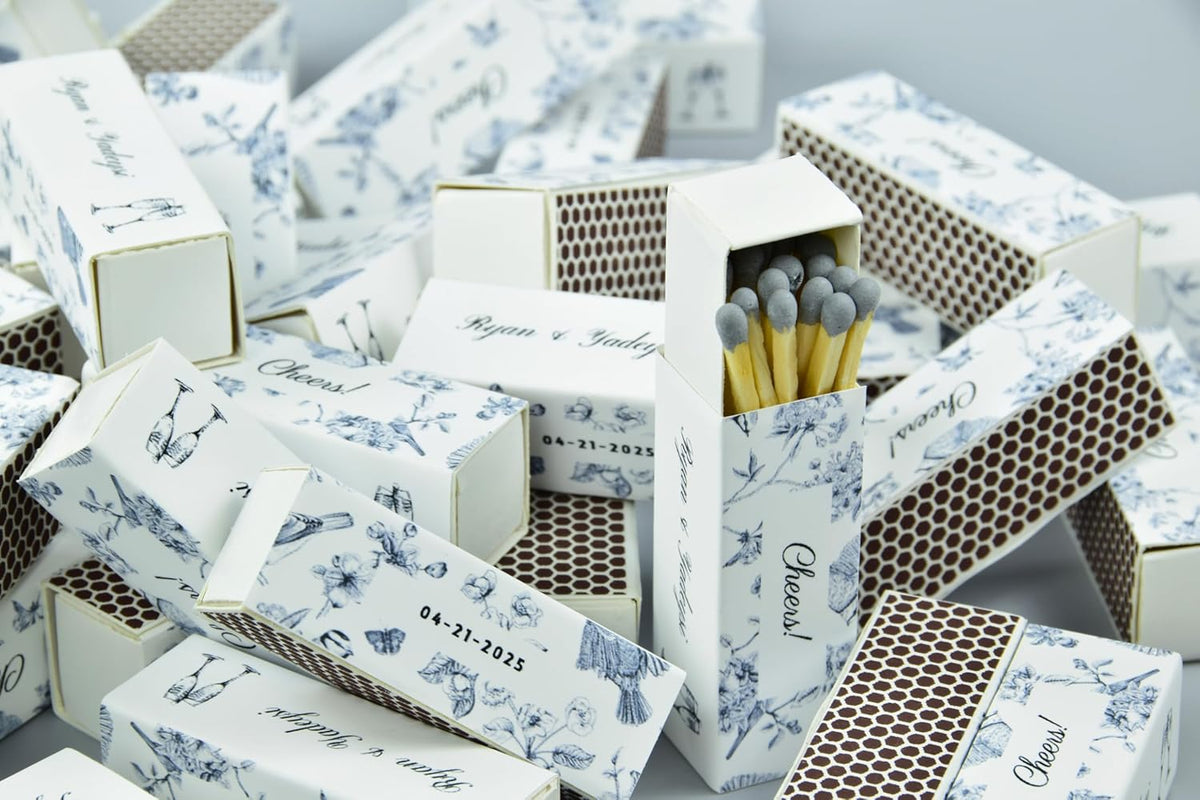 Custom Matchboxes - Set of 10 - Personalized - 2" Inch Long - Colorful Matchsticks - Weddings