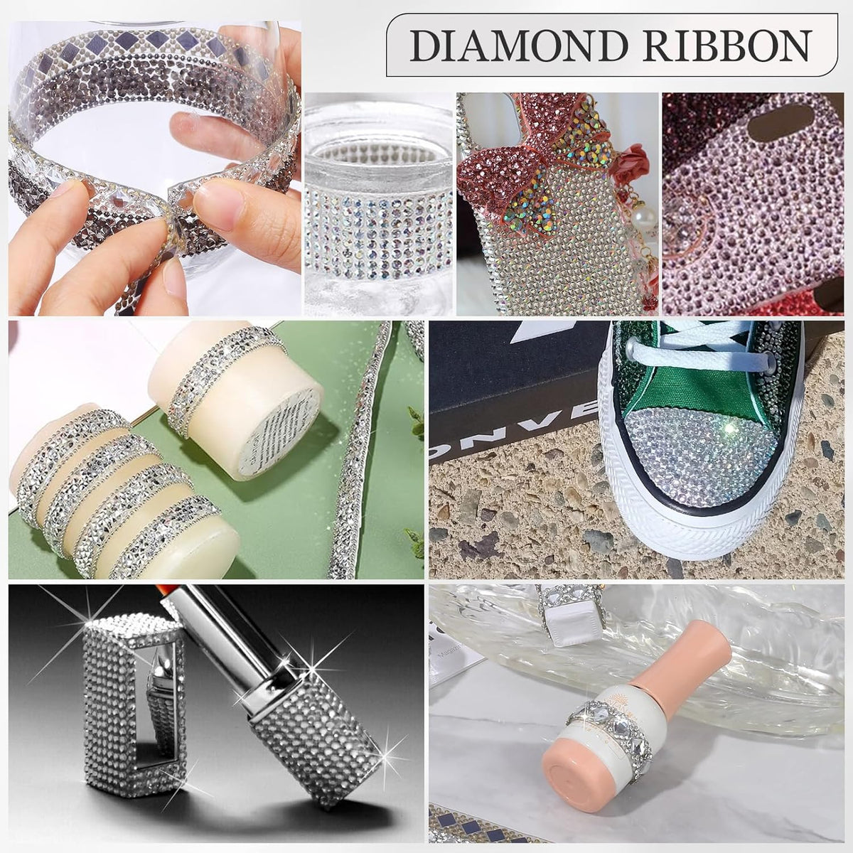 Rhinestone Ribbon 3 Yards Self Adhesive Rhinestone Strips Diamond Ribbon Sticker Crystal Roll
