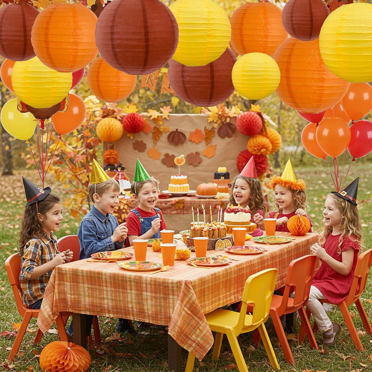 BEISHIDA 12Pcs Fall Orange Paper Lanterns Decorative Yellow Orange Brown Hanging Round Paper