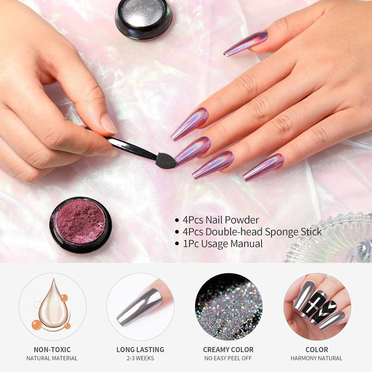 Born Pretty Chrome Nail Powder Metallic Mirror Powder Holographic Pigment Powder Manicure Nail Art