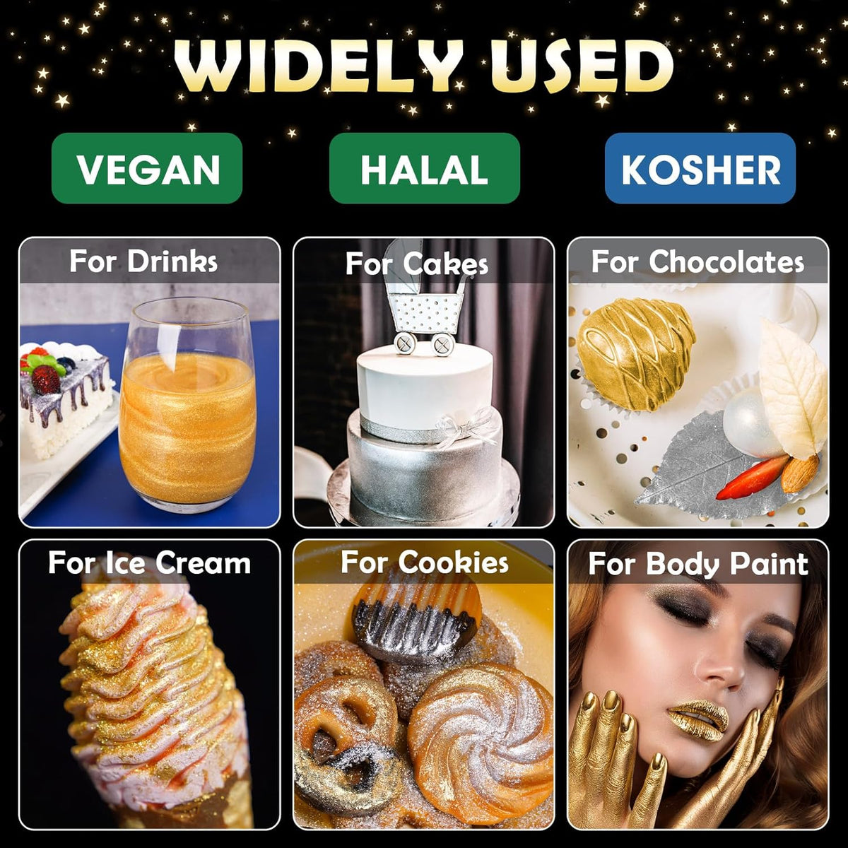 NiHome Edible Food-Grade Glitter Powder Glimmer Luster Dust Metallic Fancy Food Decorating Sprinkle