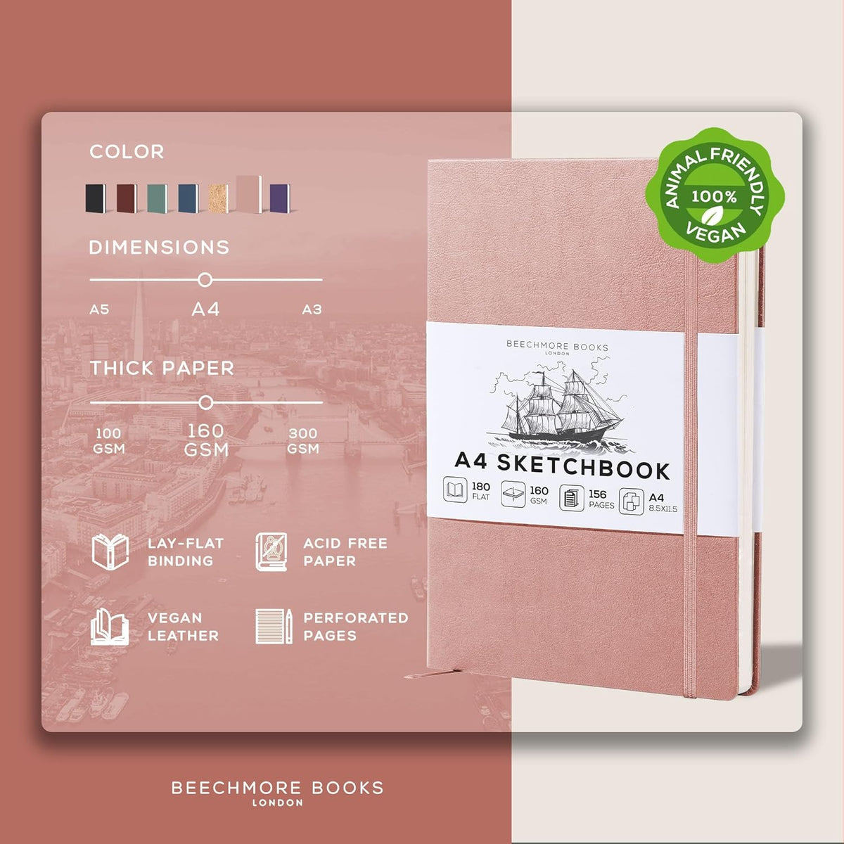 Beechmore Books A4 Sketchbook ??8.5x11 Premium Vegan Leather Bound Large Sketch Book Hardcover with