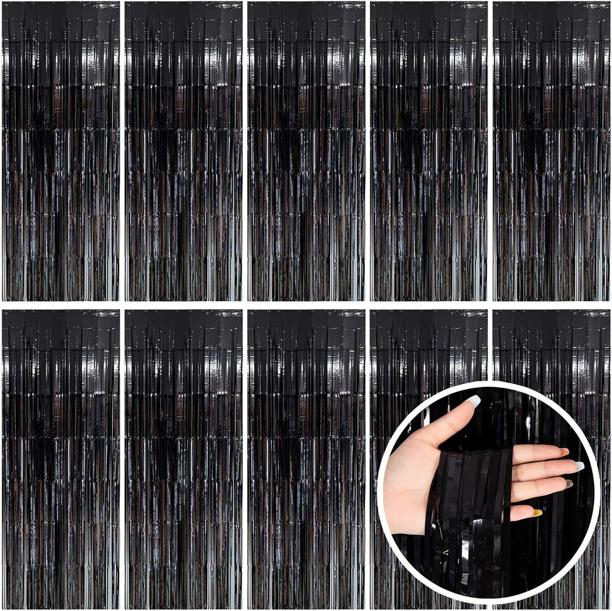 Black Party Streamers Foil Fringe Backdrop Curtains Tinsel Streamers Birthday Party Decorations