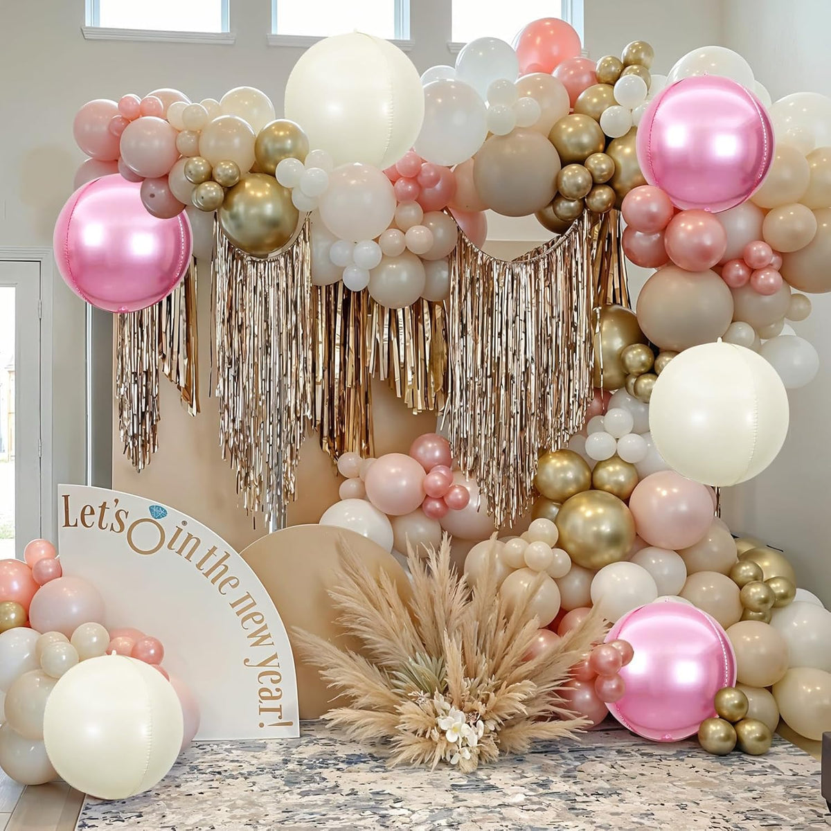 6Pcs Pink Cream White Round Foil Balloons,Giant 4D Round Ball Balloon,22 Inch Metallic Pink Cream