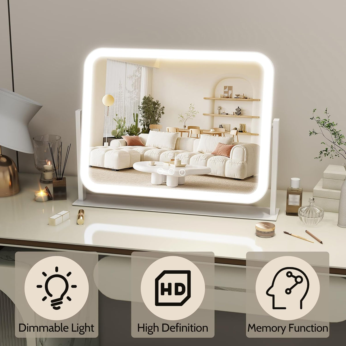 Lighted Makeup Mirror, 17"x13" Vanity Mirror with Lights and 10X Magnification, 3 Color Lighting