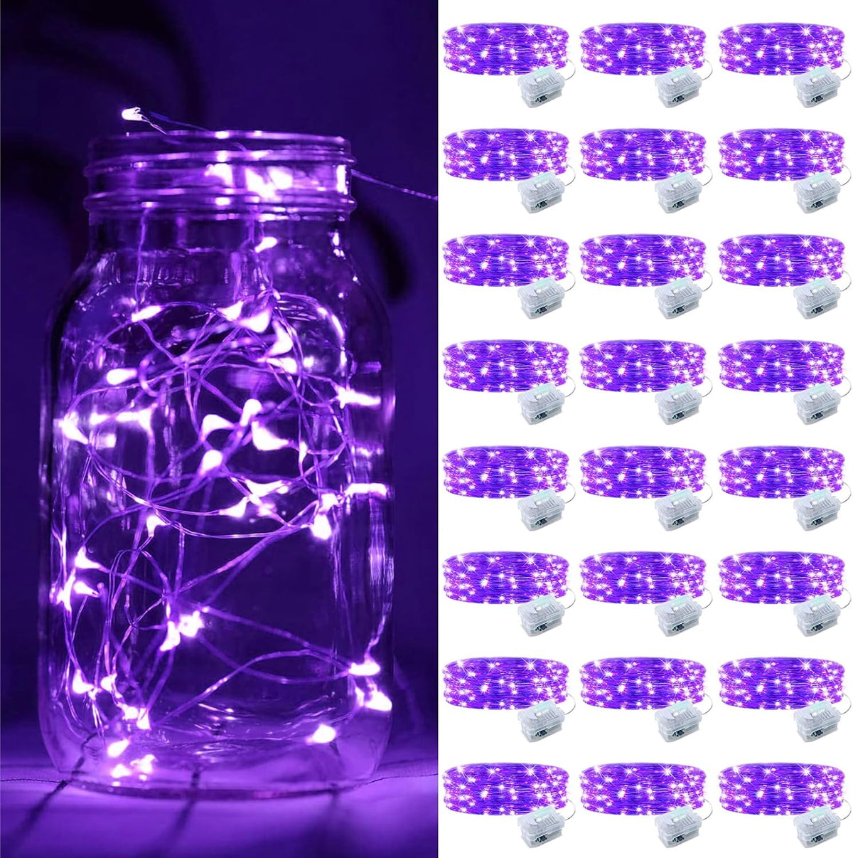 ZGWJ 24 Pack Fairy Lights Battery Operated, 7ft 20 Mini LED Fairy String Lights Silver Wire 3 Modes