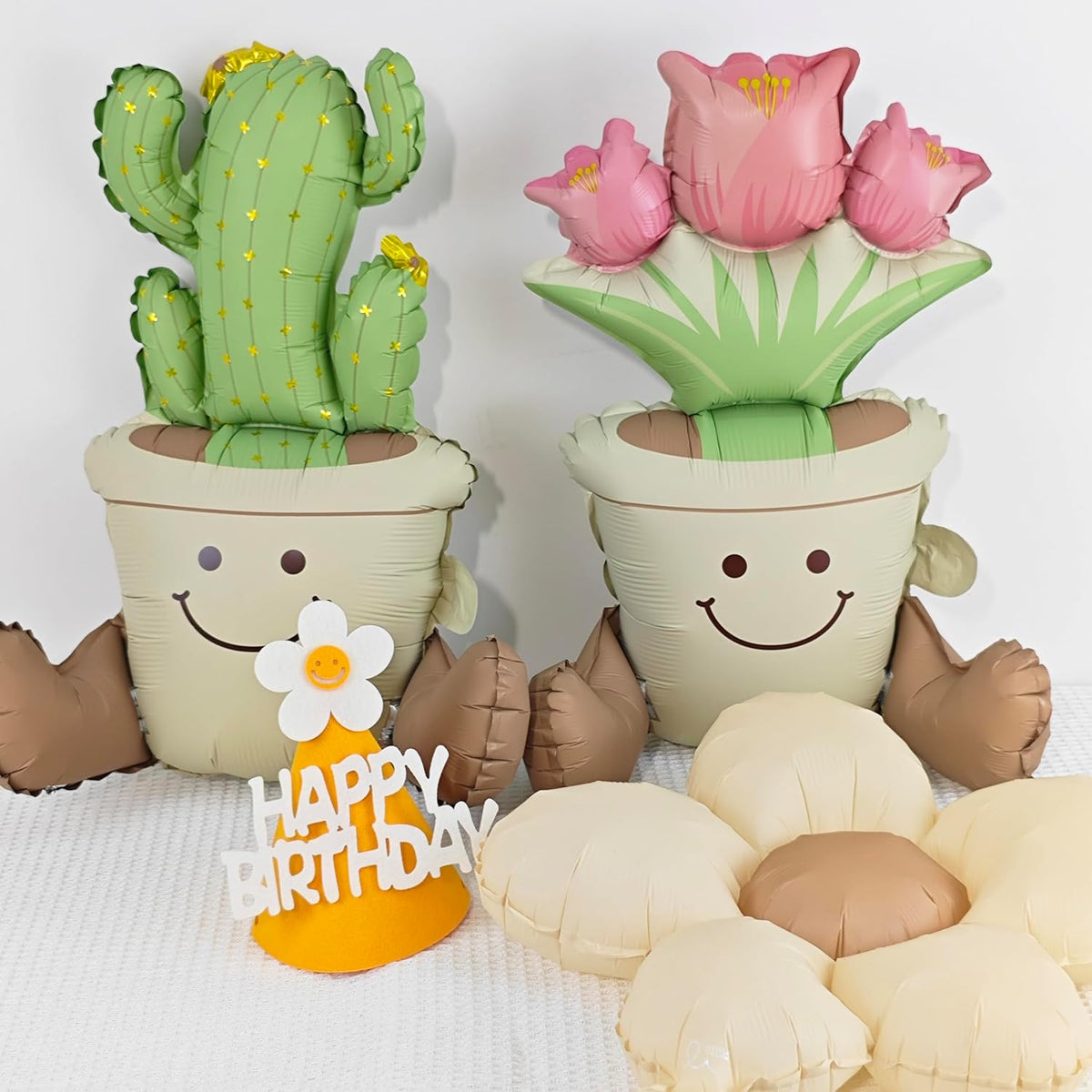 Matte cactus And Tulip potted Balloons Set 2PCS Floral Foil balloons for Cactus and Tulip Themed