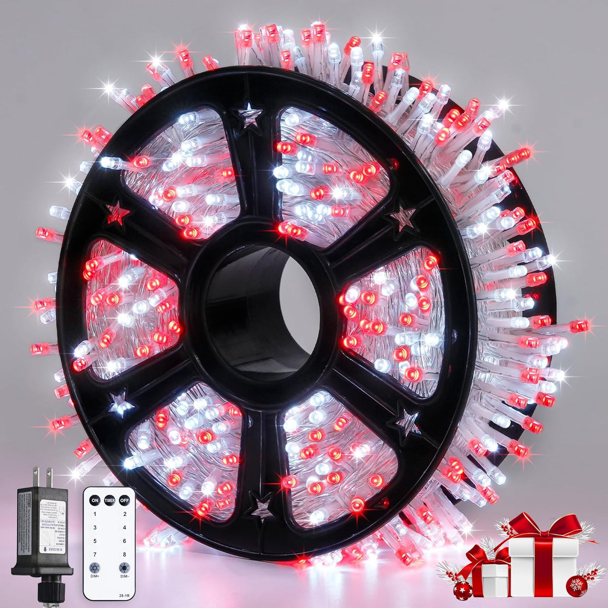 JMEXSUSS Red and White Christmas Tree Lights with Remote, 600 LED String Lights Outdoor Indoor