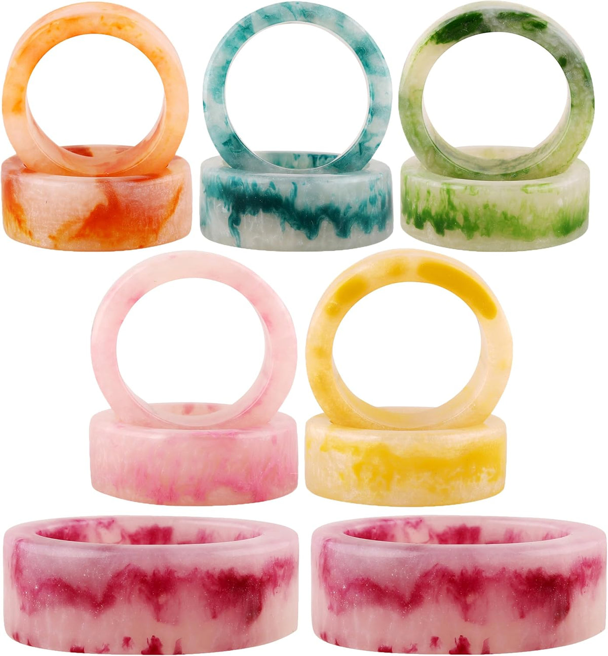 12 Pcs Epoxy Resin Napkin Rings Set - Decorative Pastel Table Holders, 1.5" Dia, Art Deco Style