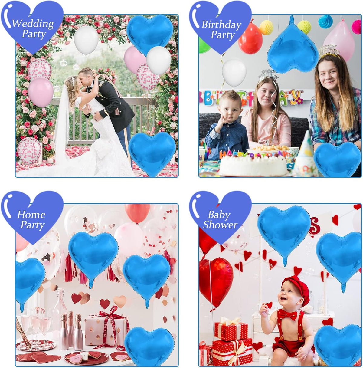 Blue Foil Heart Balloons, 10PCS 18inch Love Shape for Helium Birthday Party Decorations, Boys Men