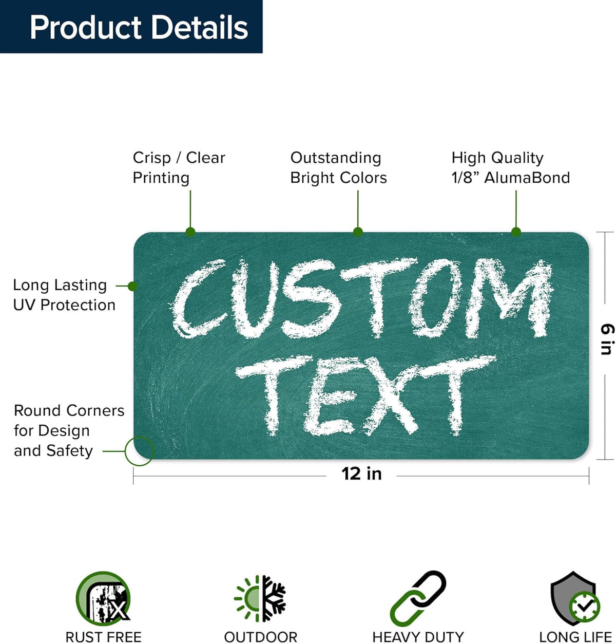 Custom Sign, Custom Street Sign, 11 Font Colors, 13 Font Styles, 4 Hole Options, 22 Sizes, 6x12