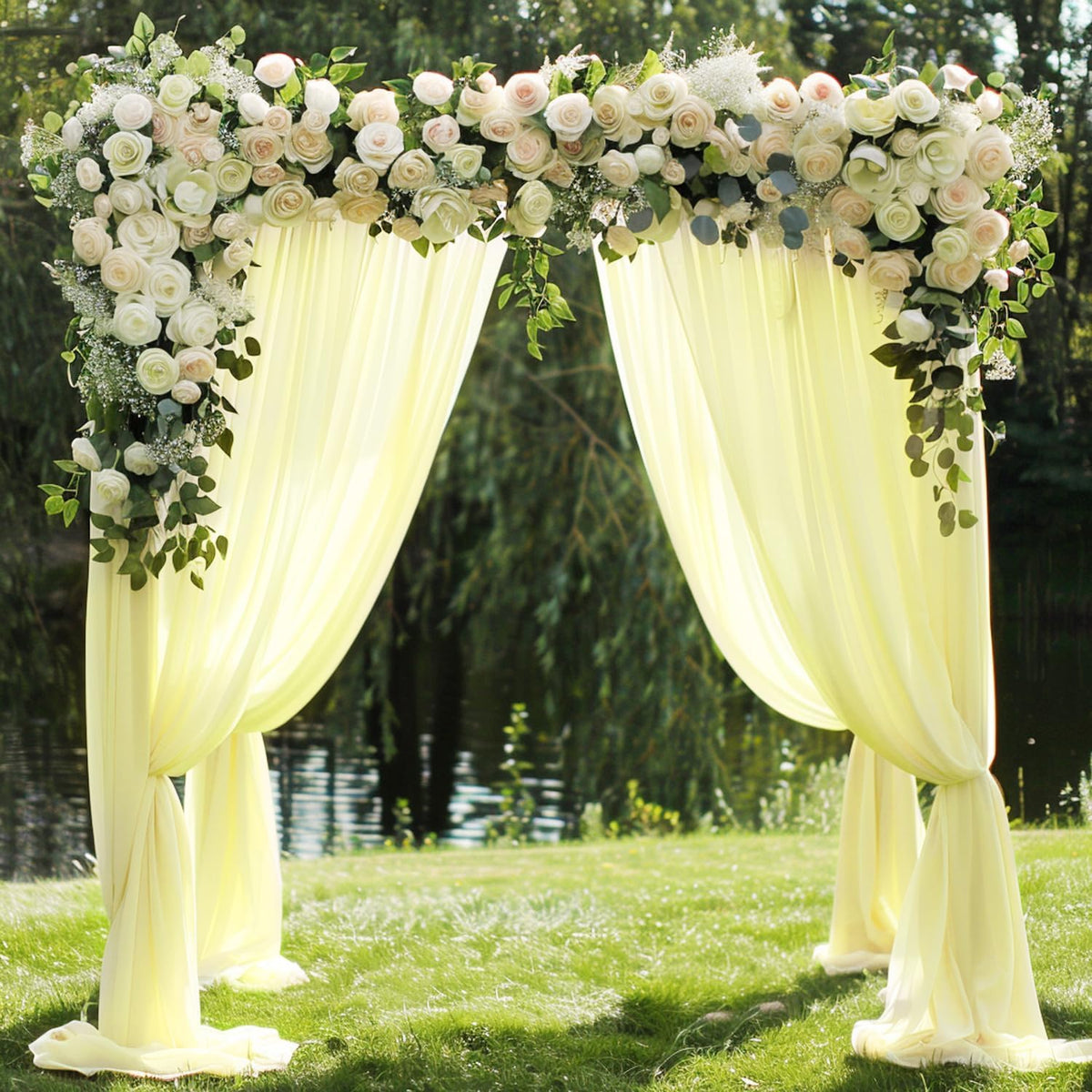 Wokceer Wedding Arch Draping Fabric 28.7" x 20FT Beige Sheer Drapes Backdrop for Wedding Ceremony