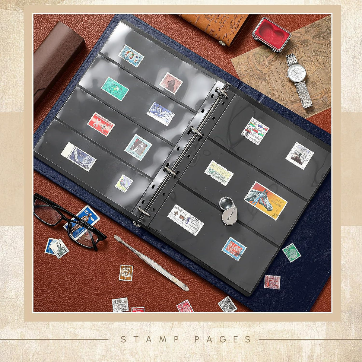 Lewtemi Stamp Collecting Albums Set Stamp Collection Book Include 20 Pages Album Binder Tweezer and