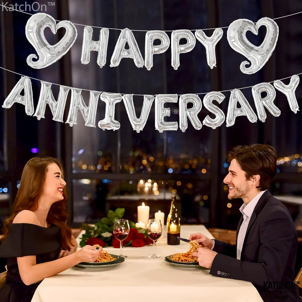 KatchOn, Silver Happy Anniversary Balloons Letters - Big, 18 Inch | Silver Happy Anniversary