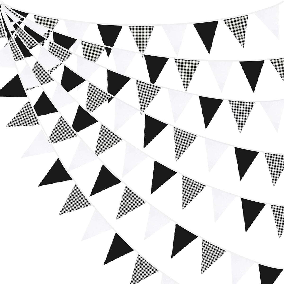 32Ft Black Party Decorations Black Buffalo Plaid Checkered White Triangle Flag Gingham Pennant
