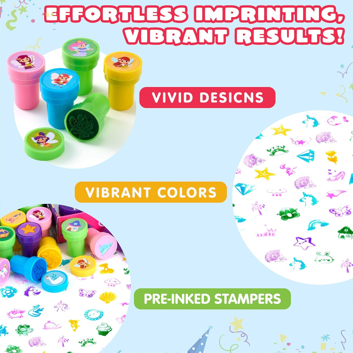 JOYIN 50 Pcs FairyTale's Themed Stamps for Kids - Self-Ink Stamps with 50 Designs for Birthday
