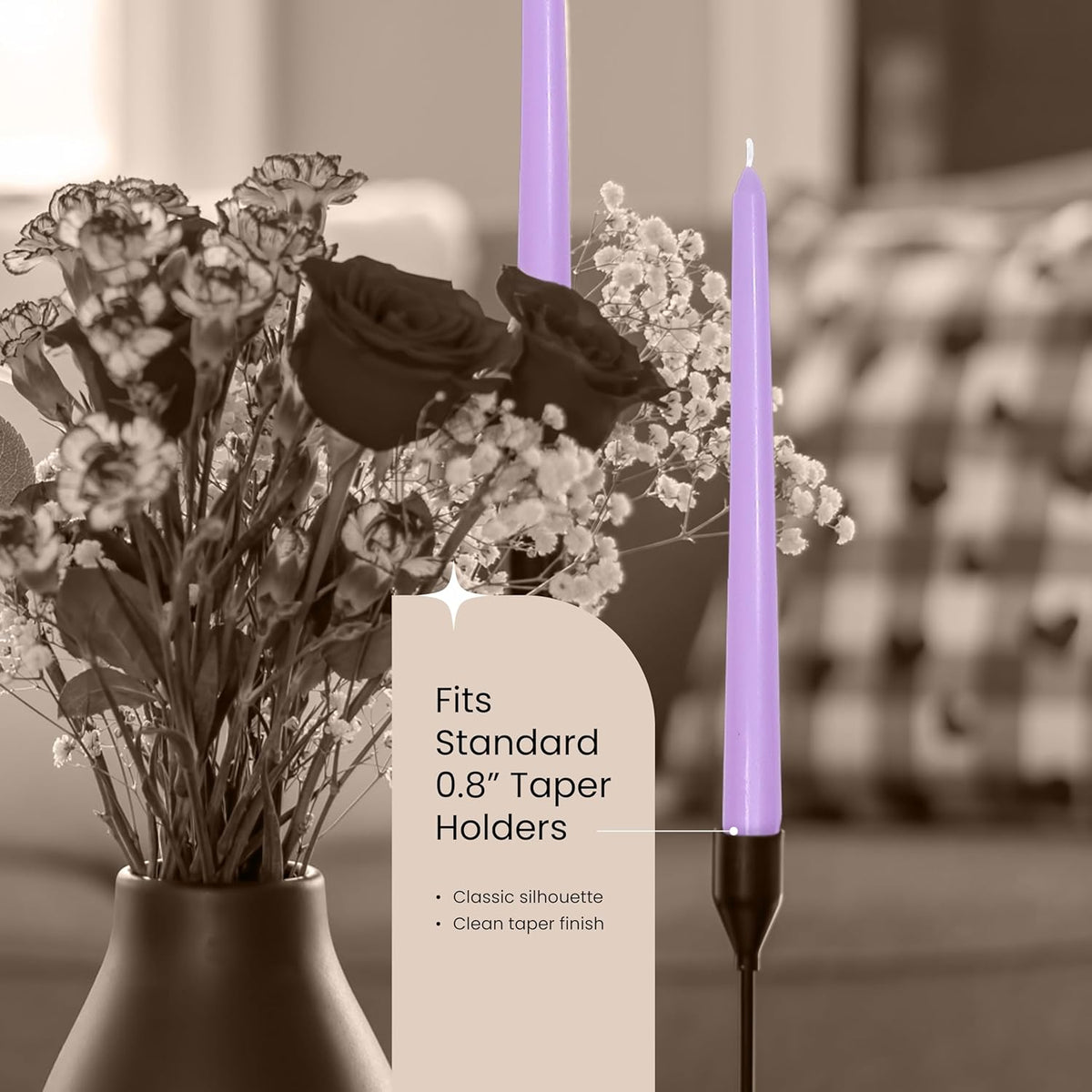 Leor & Lair Light Purple Candlesticks - 4 Pack 10" Long Candles - Unscented Long Burning Purple