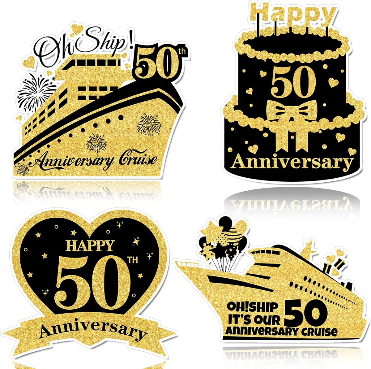 4 PCS Large 50th Anniversary Cruise Door Magnets Decorations Happy 50th Anniversary Cruise Ship
