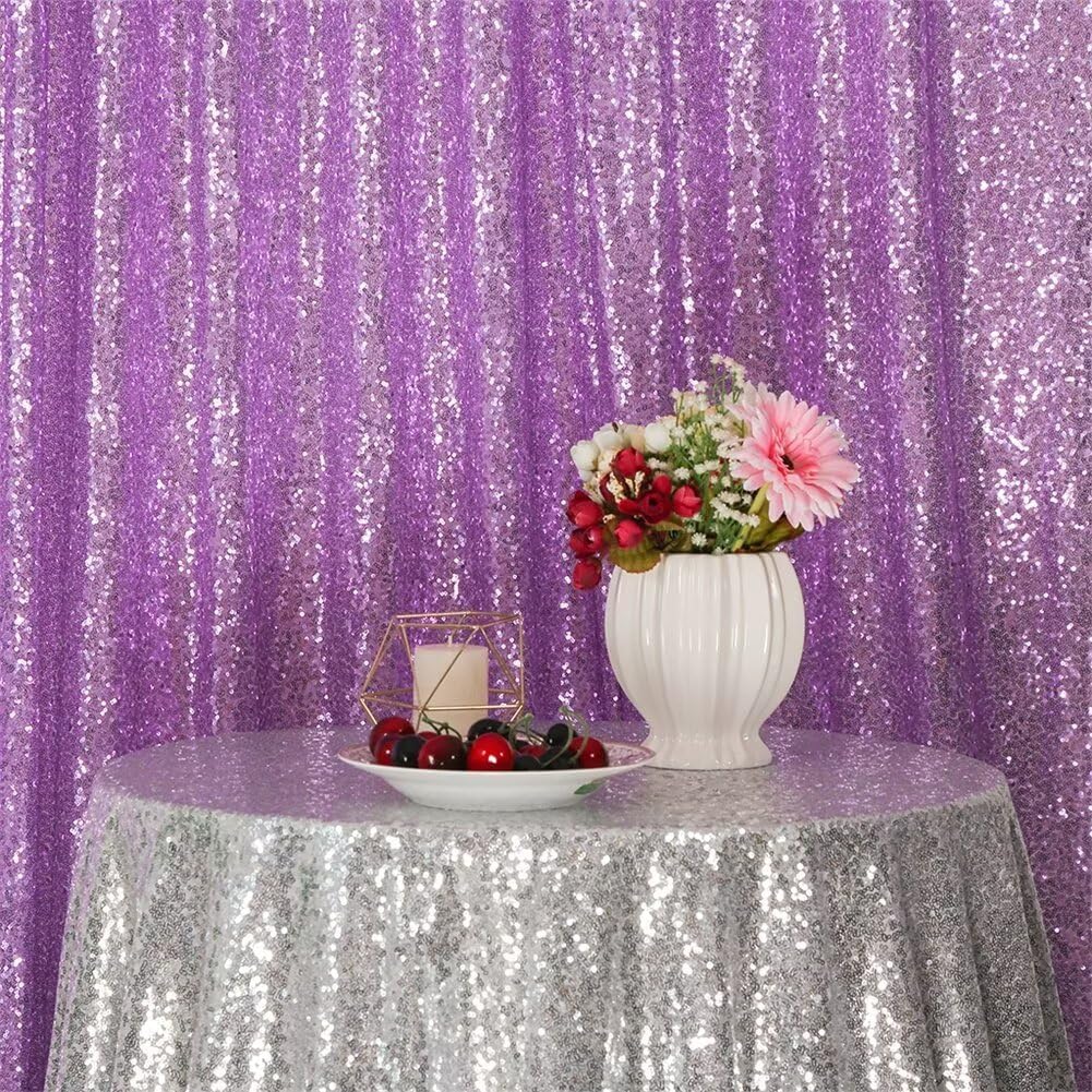 Eternal Beauty Lavender Sequin Backdrop, 8x10 Ft Glitter Background Curtains for Shimmer