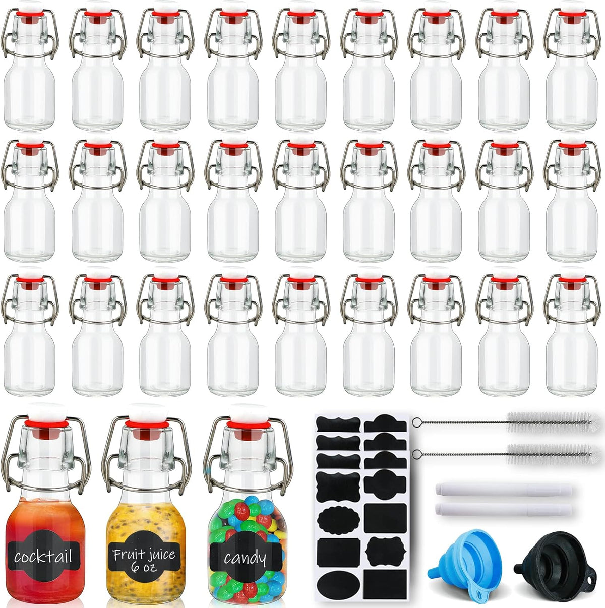 INFTYLE Swing Top Glass Bottles Set - 30 Mini Glass Bottles with Swing Top Lids for Homemade