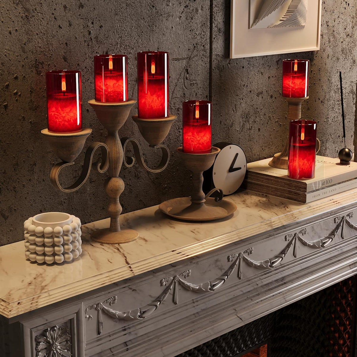 Ice Crystal Real Wax Glass Flameless Candles with Remote & Timer, Battery Operated Candles with