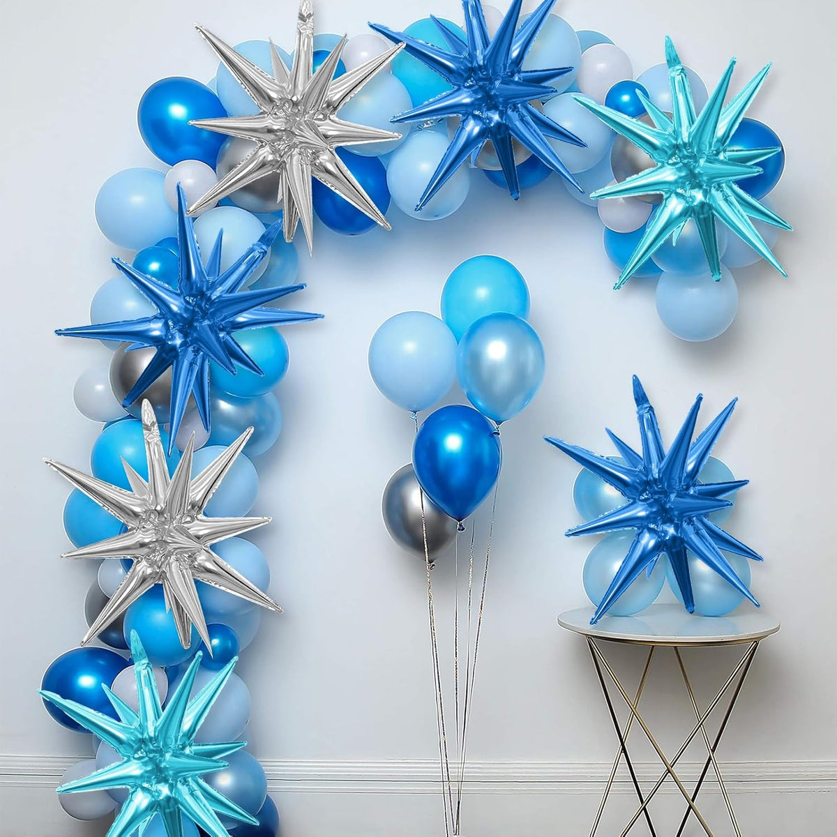 Blue Silver Star Balloons,9Pcs 22Inch Blue Silver Explosion Spike Cone Helium Polyester Film Star