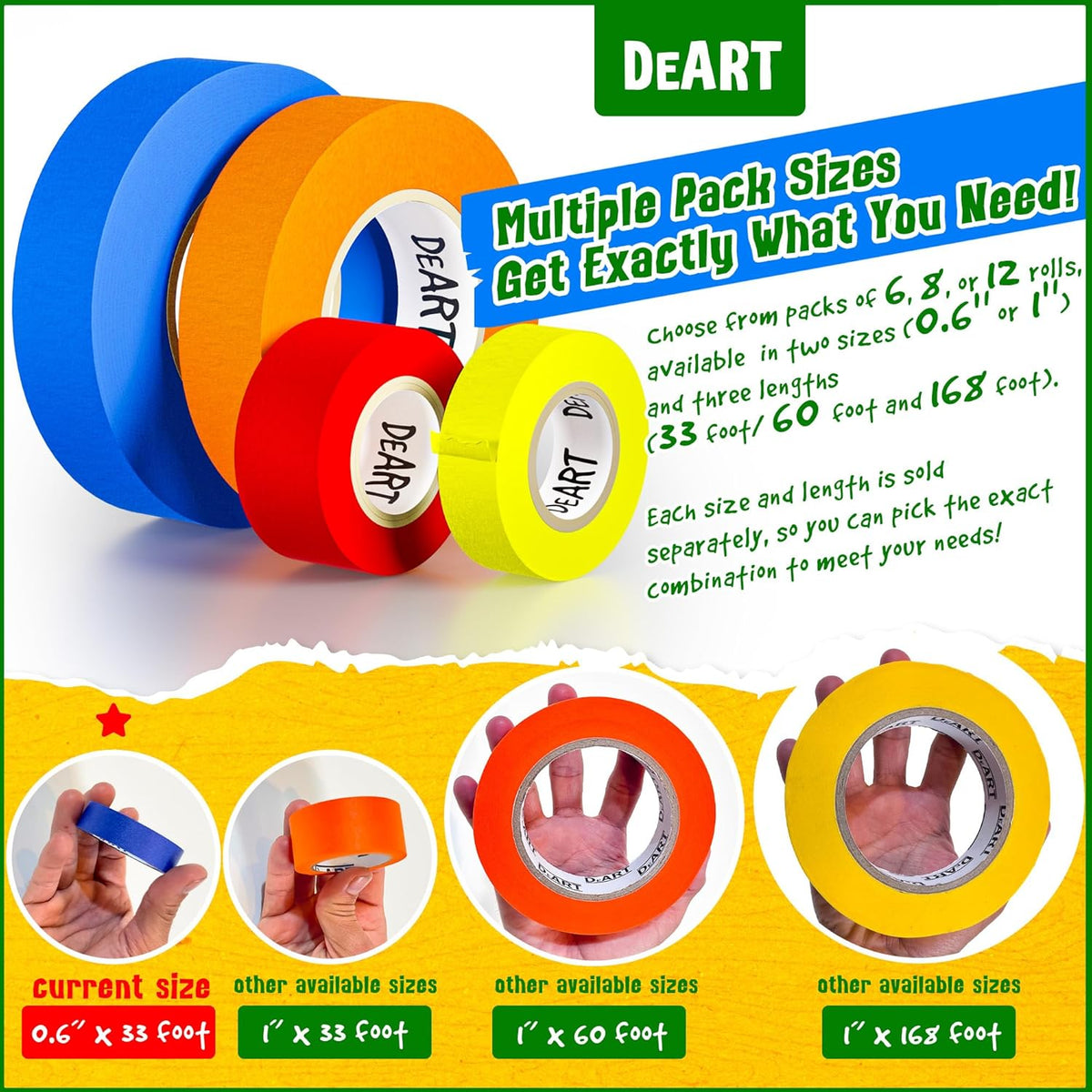 Colored Masking Tape, 264 Ft x 0.6 inch MIni Color Painters Tape for Arts & Crafts Labeling 12 or 8