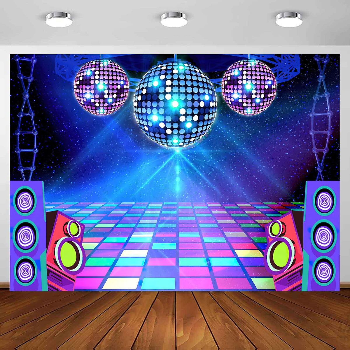Disco Backdrop 7 x 5 ft Retro Glow Party 70s 80s 90s Theme Stage Dance Background Disco Party