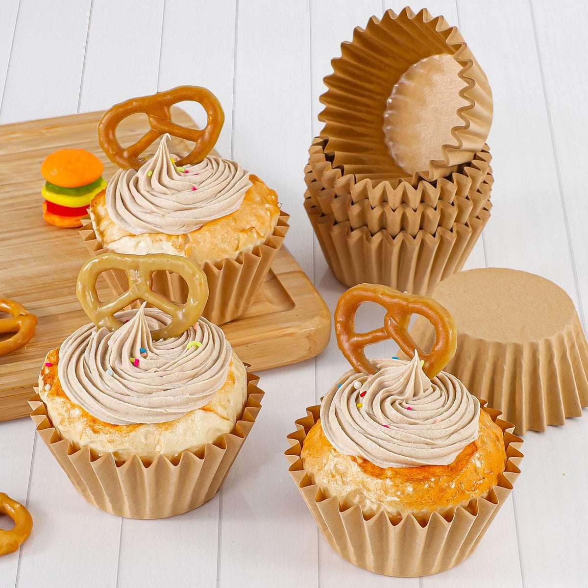 Caperci Heavy Duty Standard Natural Cupcake Liners 150 Counts - Grease-Resistant Paper Muffin