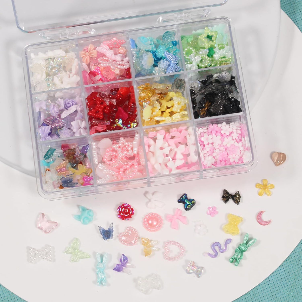 Artdone Nail Art Studs Kit, 2 boxes Multicolor 3D Charms Flower Butterfly Snake Rabbit Diamond Cute
