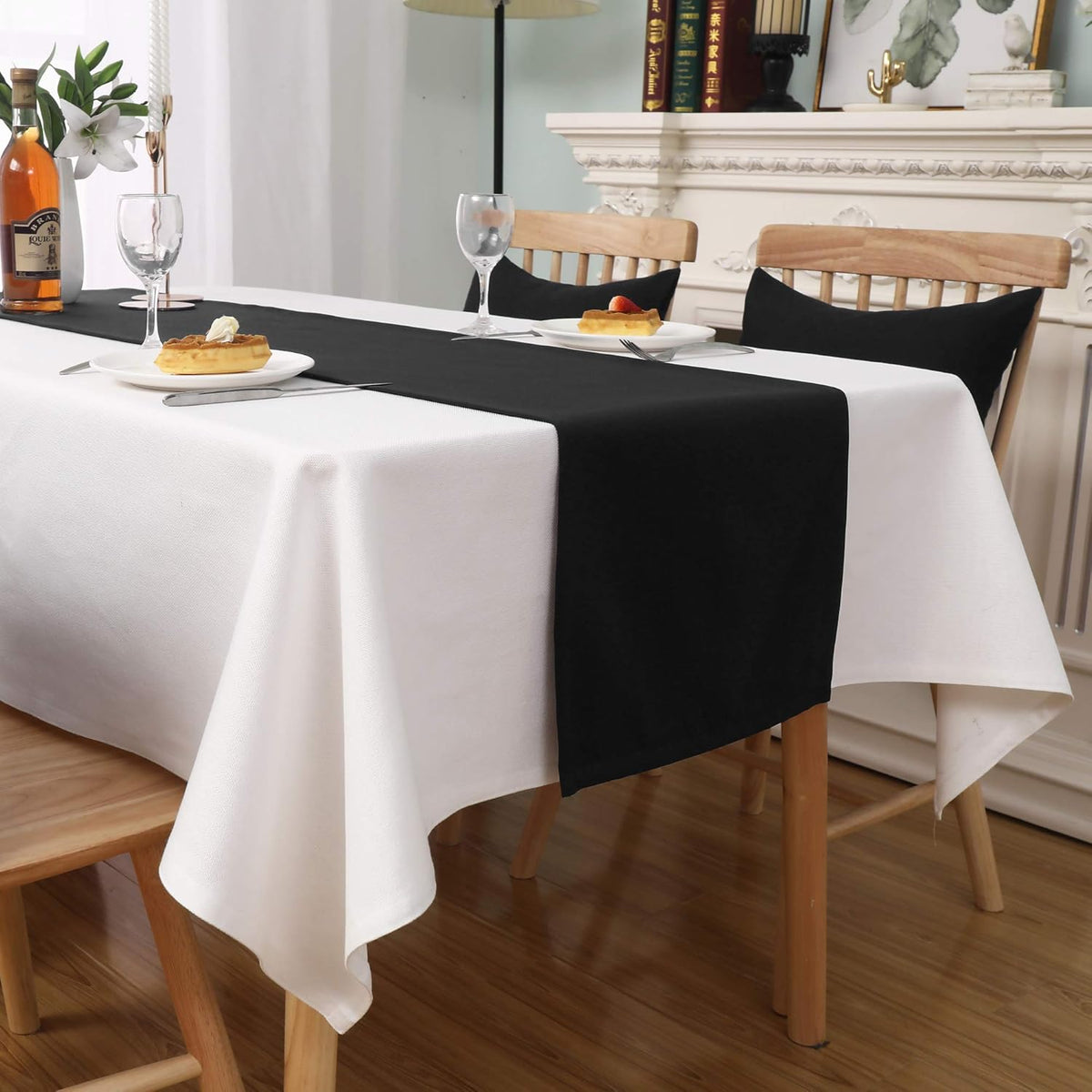 DUALIFE Jet Black Table Runner 14x72 inch Solid Color Thick Polyester Decorative Cloth Handcrafted