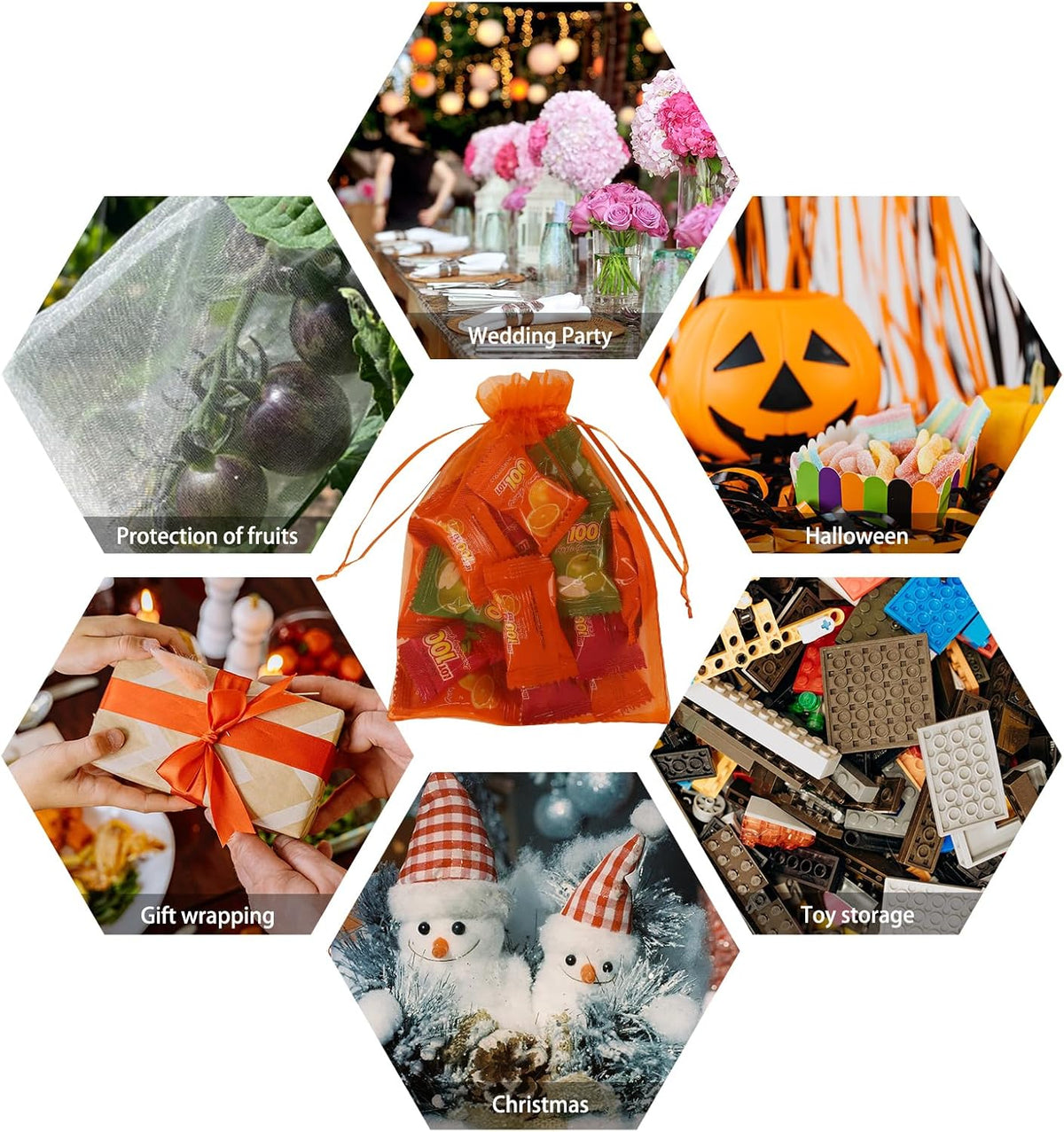 Wudygirl 100PCS 5X7 Inch Organza Bags - Jewelry, Drawstring, Sheer Organza Bags for Halloween
