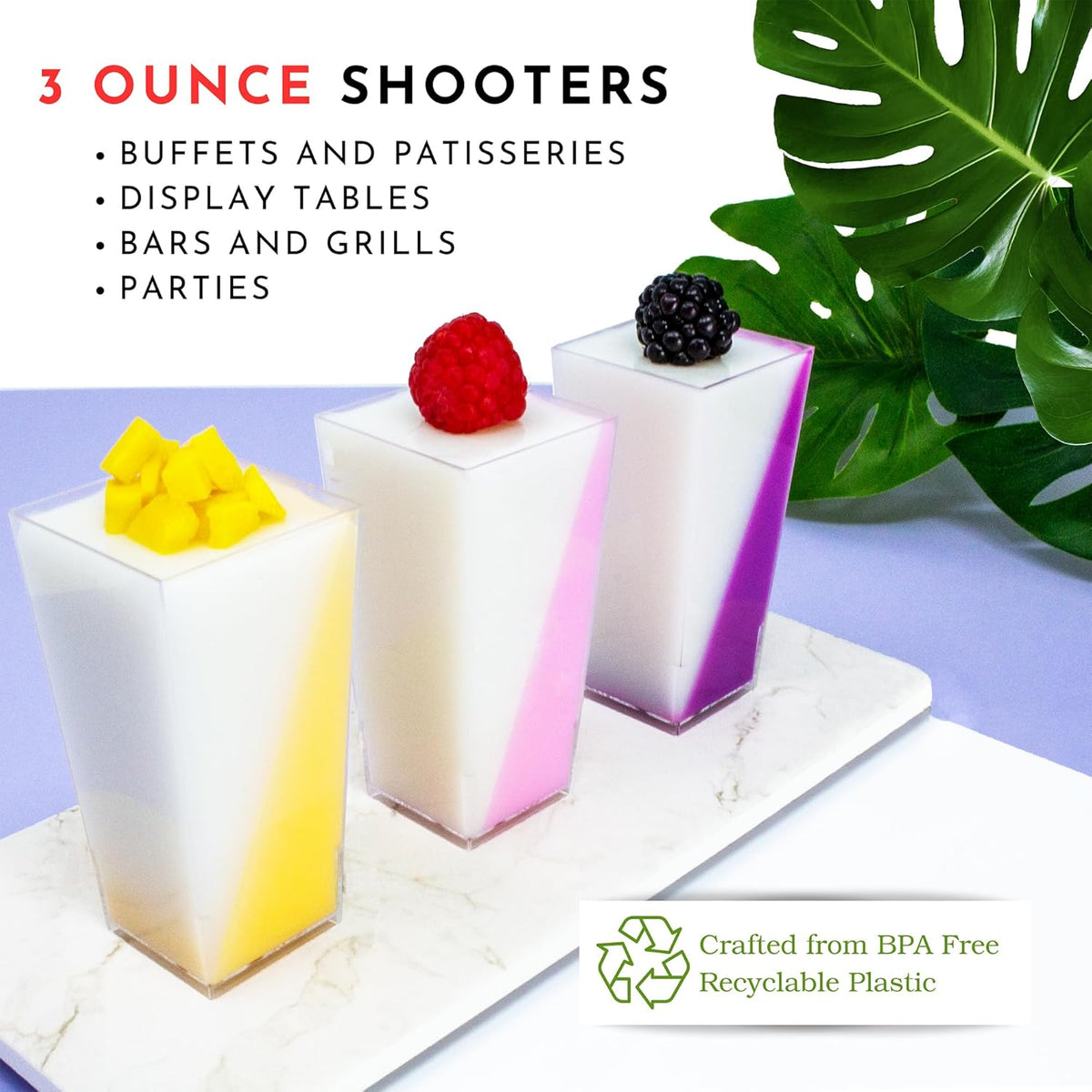 50 Pack Tiny 3oz Tall Pyramid Shooter | Disposable Mini Plastic Dessert Cups | Tiny Square Treat