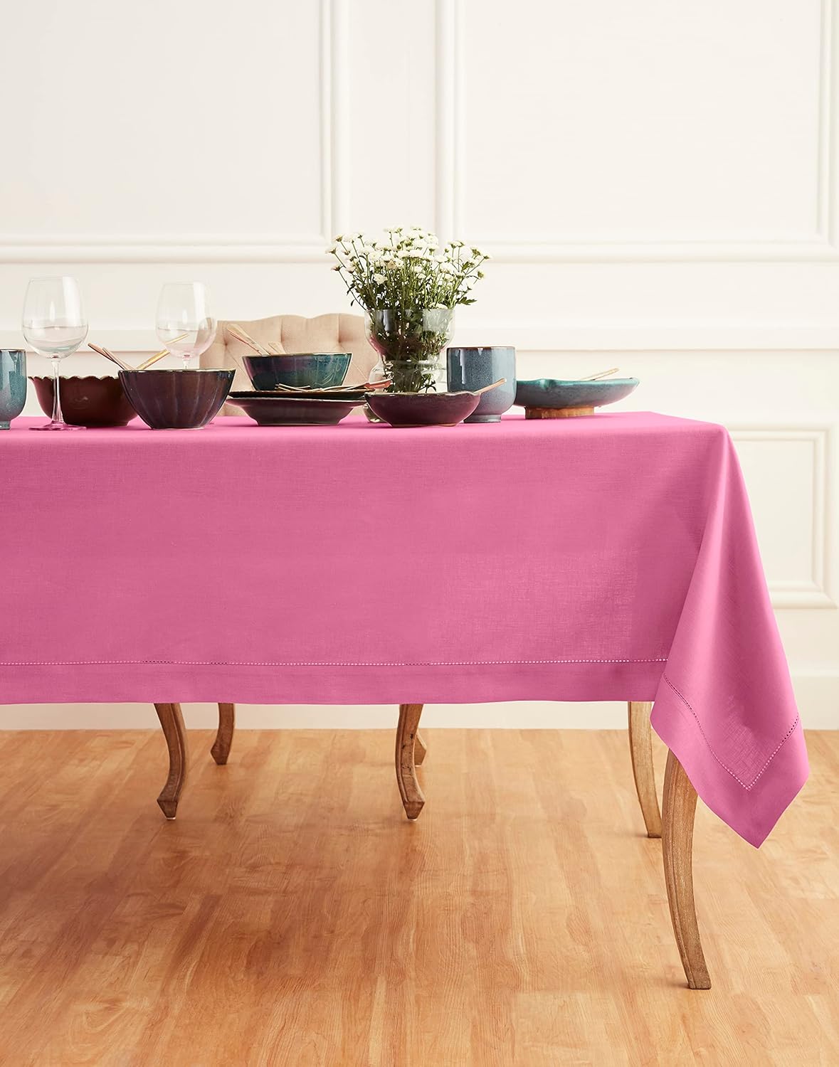 Solino Home Linen Tablecloth for Rectangle Tables 60 x 120 Inch - Classic Hemstitch 100% Pure Linen