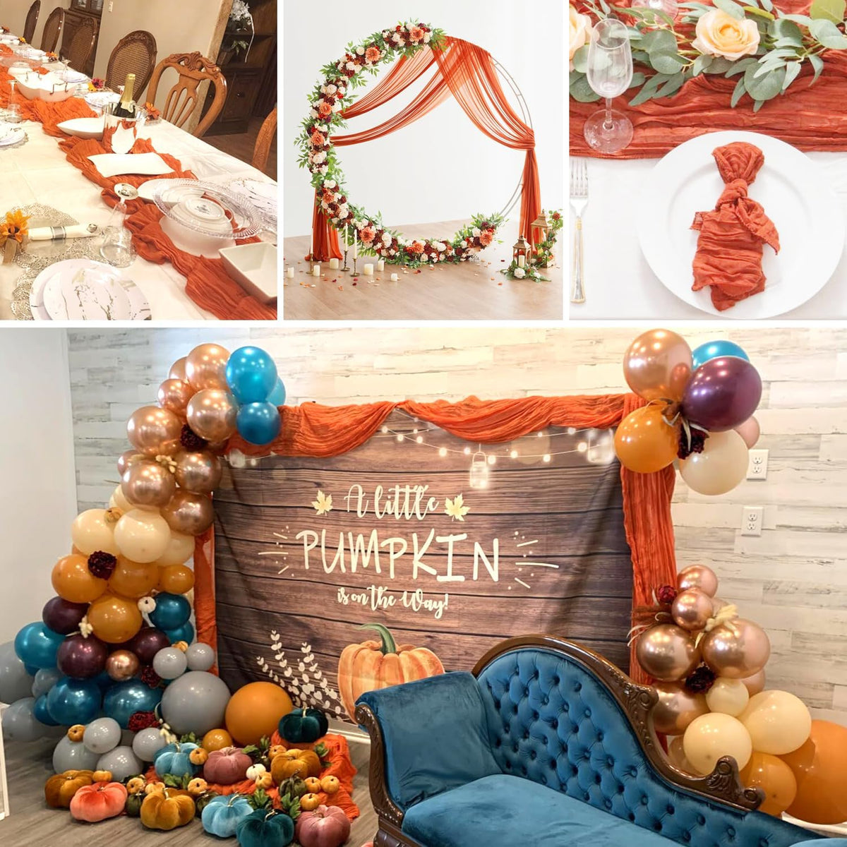 10 Packs Orange Halloween Table Runner Cheesecloth 10FT Fall Burnt Orange Cheese Cloth Table Runner