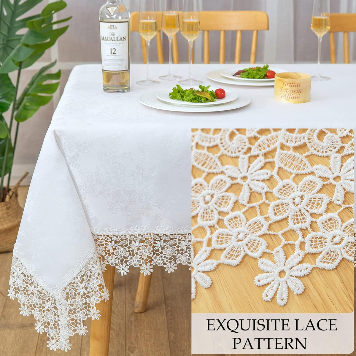 White lace Premium Rectangle Farmhouse Tablecloth Waterproof OilProof SpillProof AntiShrink Soft