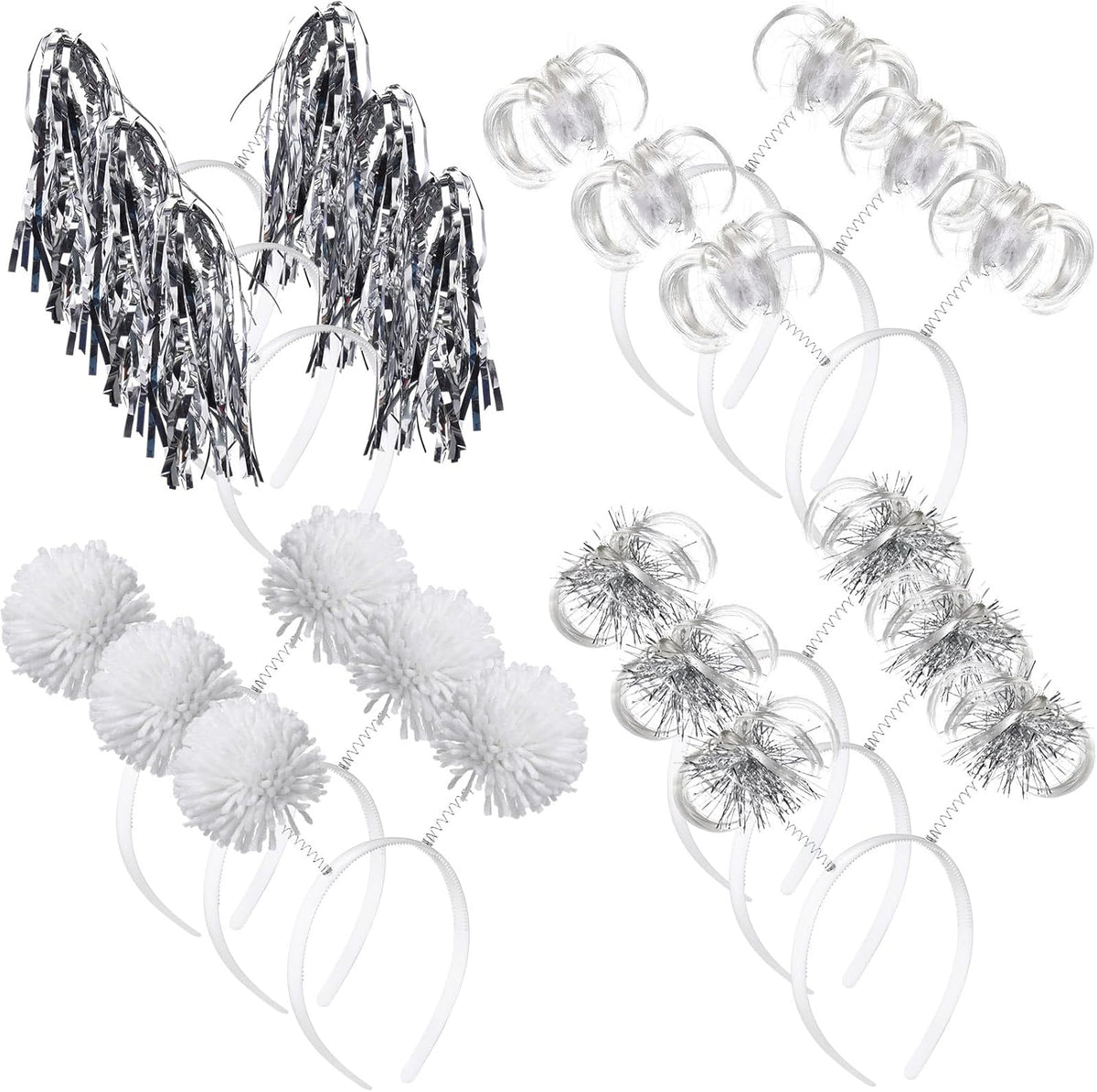 Censen 12 Pcs Halloween Pom Pom Party Headbands Tinsel Ponytails Spirit Head Bopper Headwear for