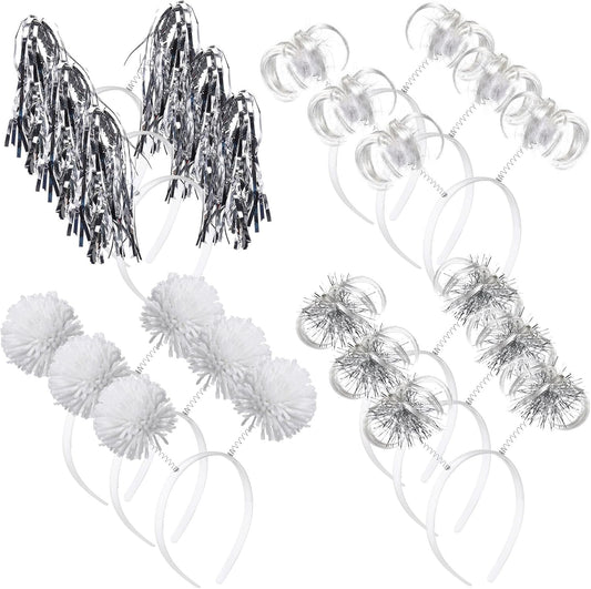 Censen 12 Pcs Halloween Pom Pom Party Headbands Tinsel Ponytails Spirit Head Bopper Headwear for
