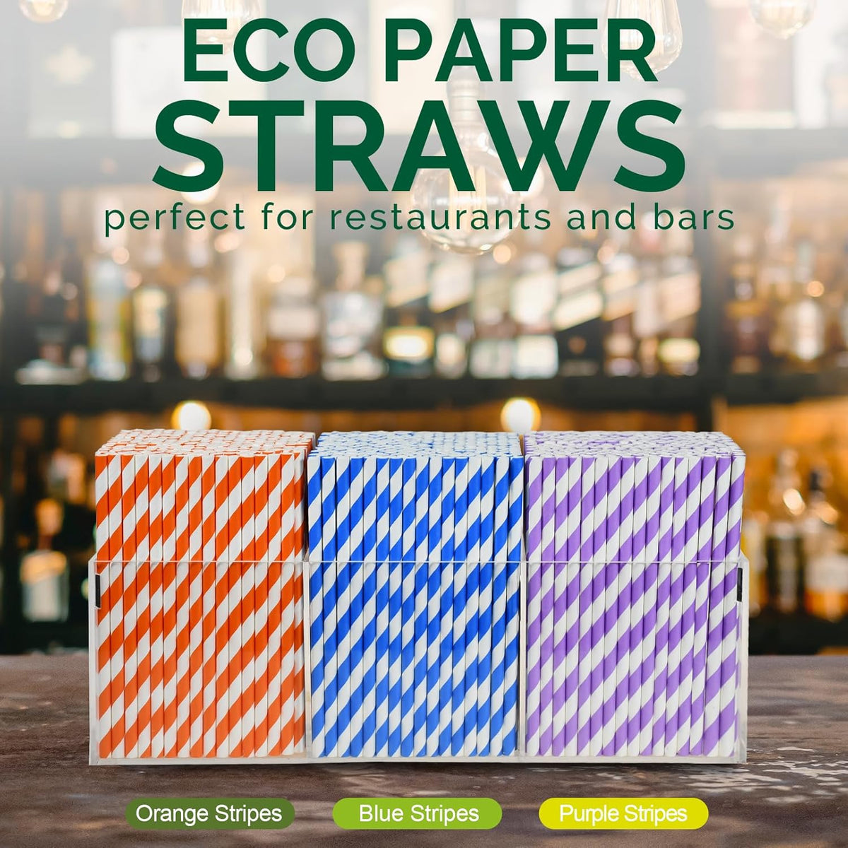 5.75 inch Blue/White Striped Paper Straws & Stirrer Sticks 500 Counts, for Cocktail, Coffee, Bars