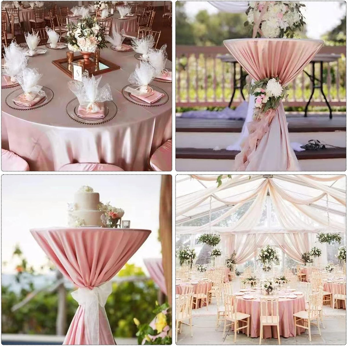 fani 6 Pack 120 Inch Rose Gold Round Tablecloth - Premium Silky Satin Tablecloth Overlay Smooth