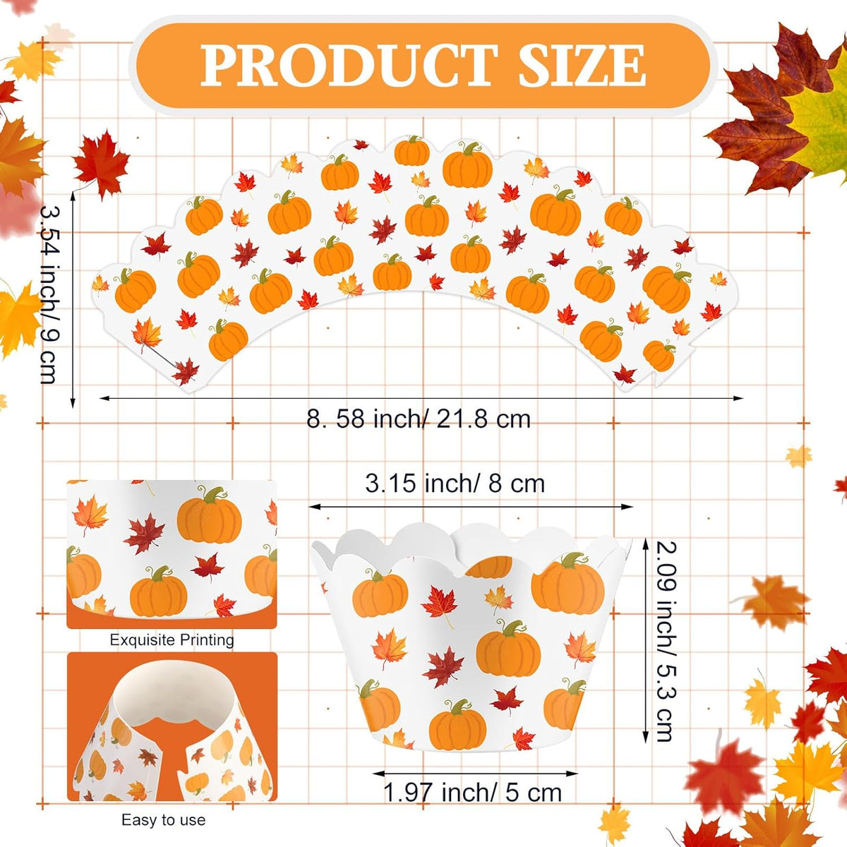 Domensi 100 Pcs Fall Pumpkin Maple Leaf Cupcake Wrappers Rustic Cupcake Liners Thanksgiving Baking