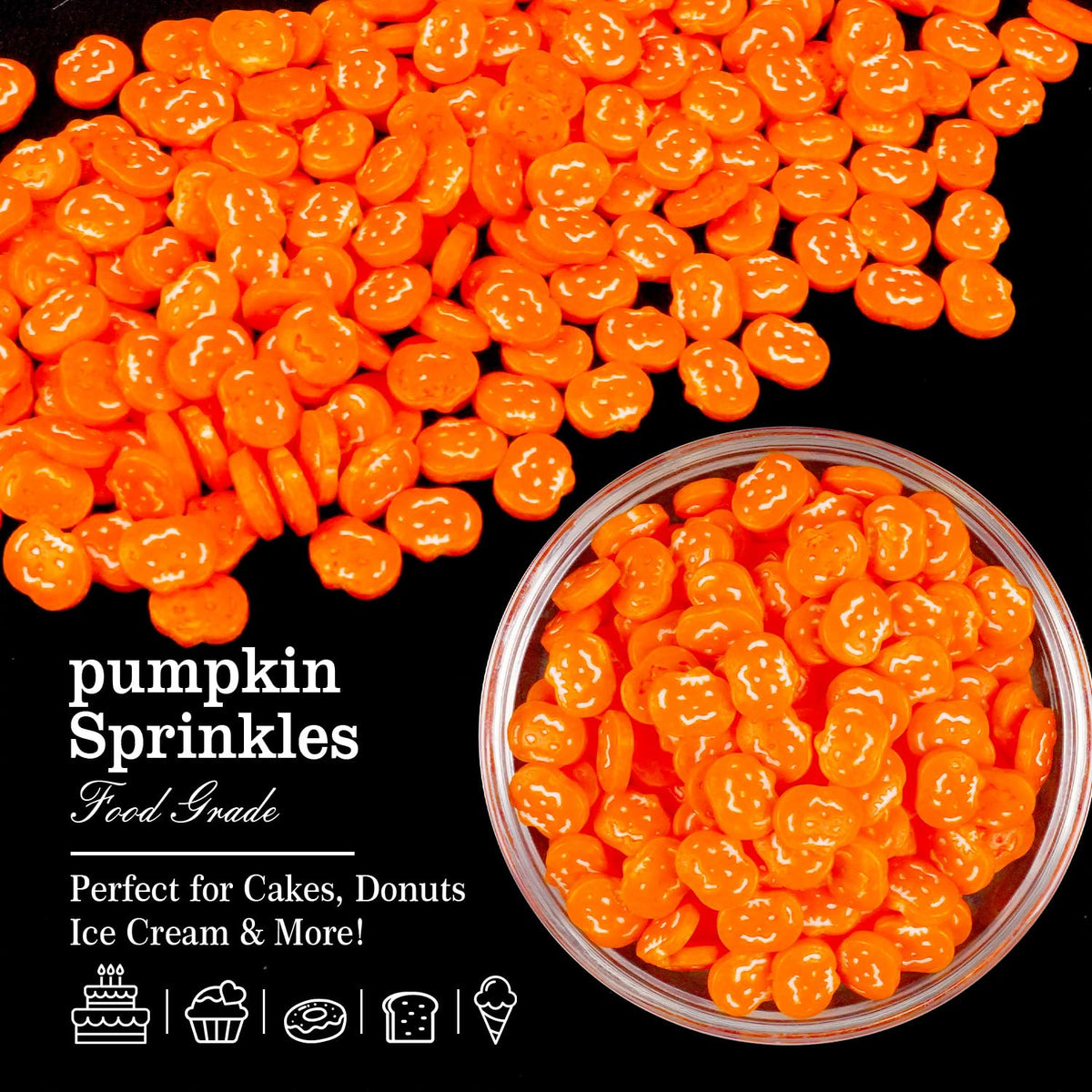 Edible Pumpkin Sprinkles for Cake Decorating, Halloween Orange Sugar Sprinkles, 150g/5.29oz