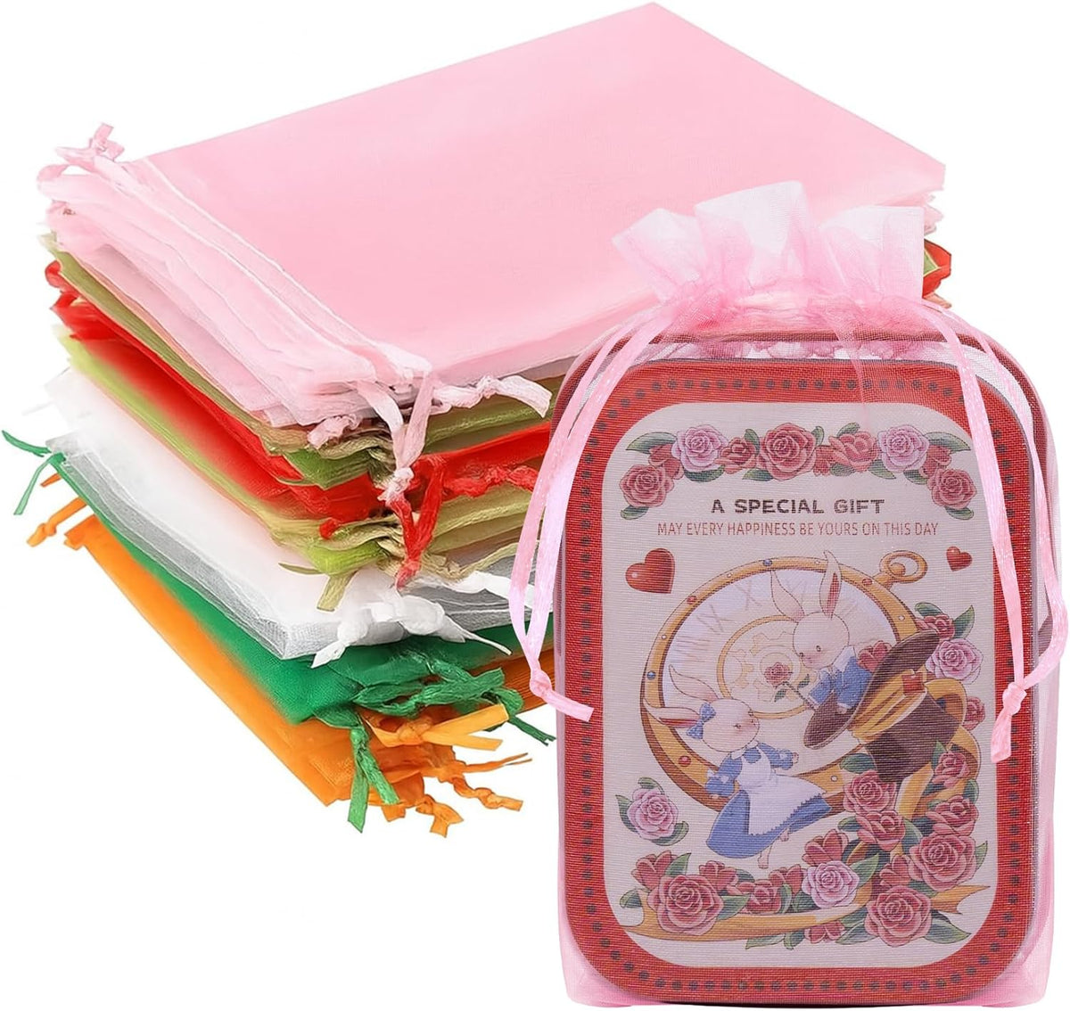 Crweety 50 Pcs Mix Color Organza Bags 6x9 Inch, Small Gift Bags Mesh Bags Drawstring Goodie Bags