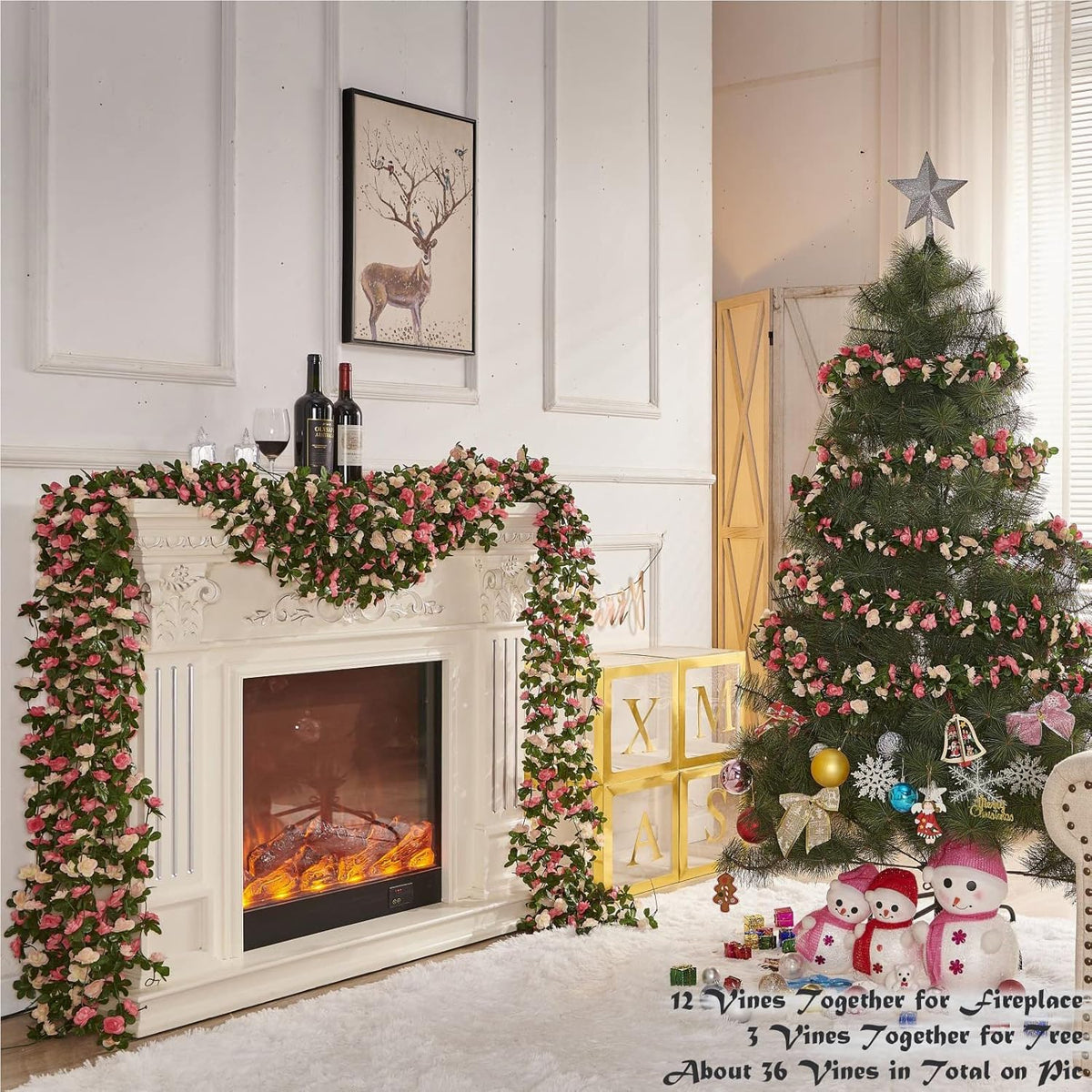 8 Pcs x 8.2 ft Flower Garland Artificial Rose Vine Flowers with Green Leaves Hanging Fake Roses
