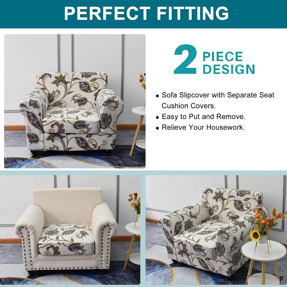 KRFOONN 2 Piece Chair Covers Printed Sofa Covers Couch Covers Washable Armchair Sofa Couch
